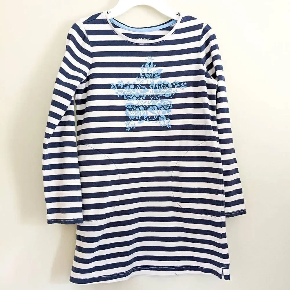 Lands End Girls Navy Striped Dress
